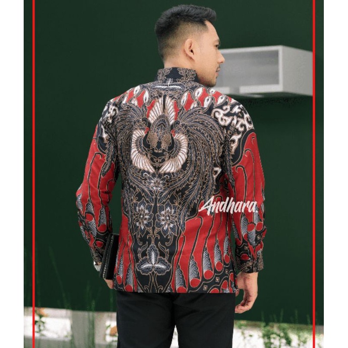 Kemeja Batik pria Lengan Panjang slimfit Jumbo modern SIMERAH