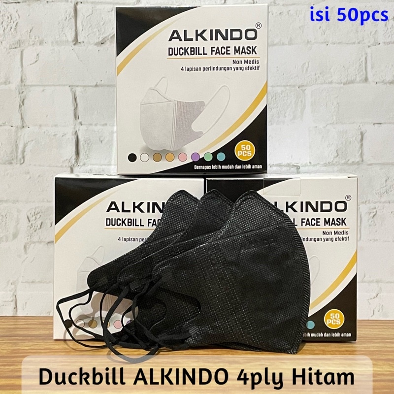 Duckbill Mouson Alkindo Embos Garis 4 ply Mix Warna Hitam Putih Abu  White Black Grey Terbaru Tebal Premium Mask Original Mirip SENSI 1 Box 50 Pcs