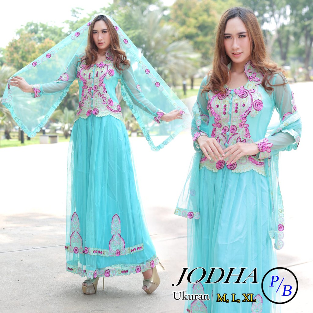 Stelan Kebaya Tulle Biru Dan Hijau Pupus Lima Pilihan