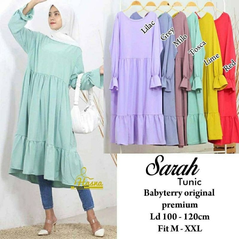 Sarah Tunic, TUNIK WANITA MUSLIM CANTIK JUMBO BAHAN BABYTERRY PREMIUM LD 100-124 TERMURAH MODIS OOTD