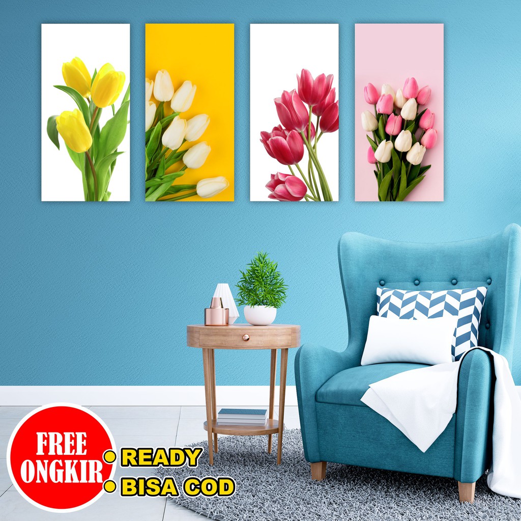 Hiasan Dinding Dekorasi Pajangan Flower Rumah Poster Walldecor Shabby Chic Bunga Tulip Kuning Pink