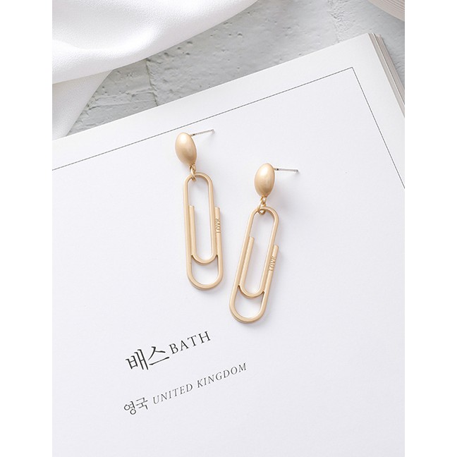 LRC Anting Tusuk Fashion Gold 925 Silver Needle Geometric Metallic Elliptical Paperclip Earrings D28