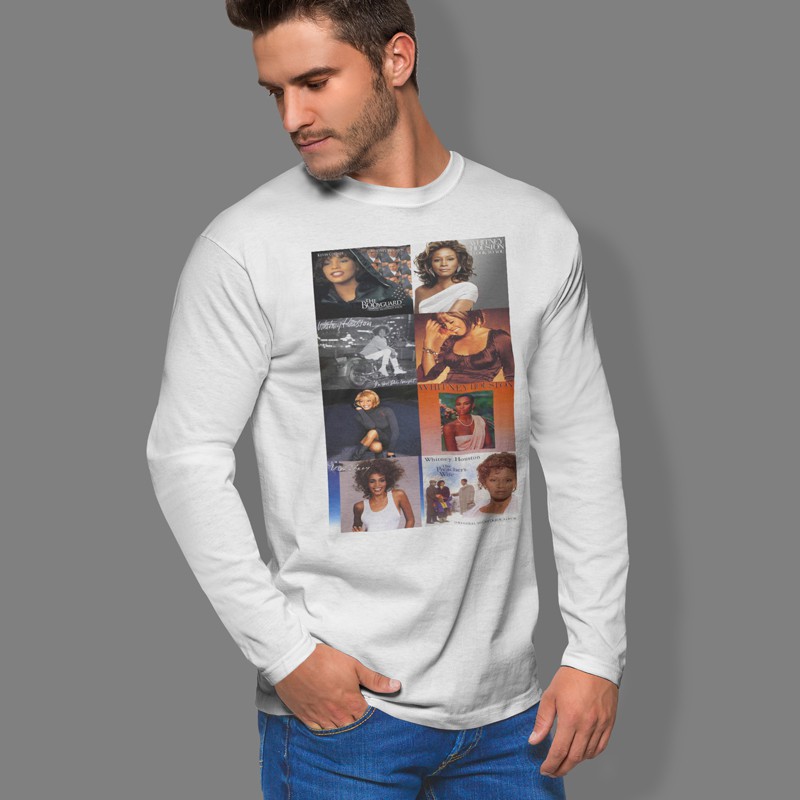 Kaos Tangan Panjang Whitney Houston Tshirt Casual Bahan Katun Unisex T-Shirt
