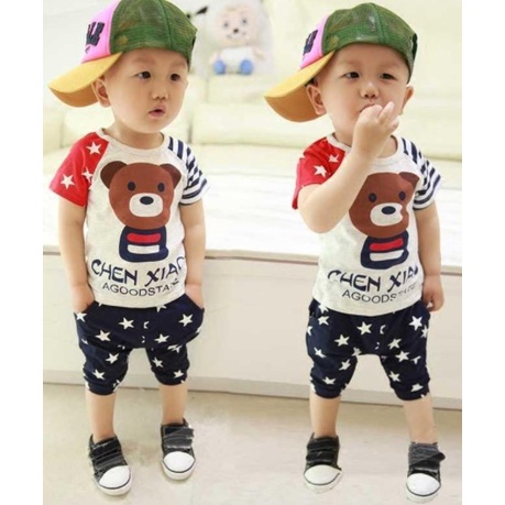 Baju Anak Laki Laki Setelan Kaos Baju Pakaian Setelan Bear Silent Bayi  1 tahun-3 tahun