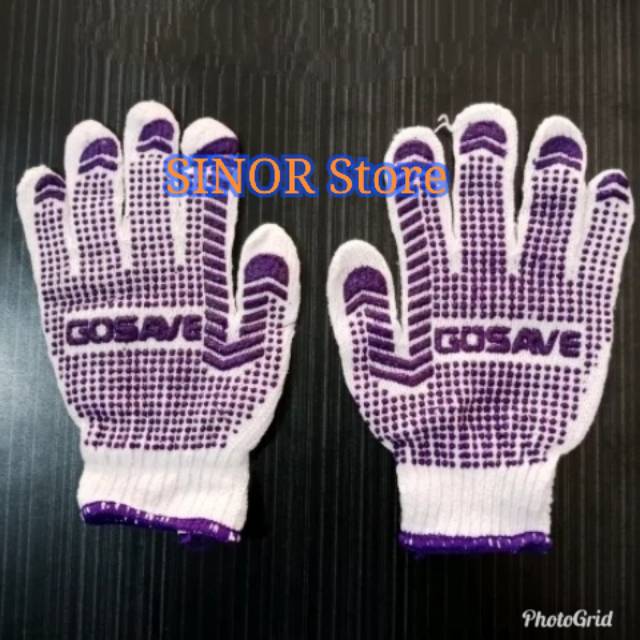 ECERAN 1 PASANG Sarung Tangan Bintik Karet UNGU 6 BENANG. Polka Dot Katun. Safety Gloves Dotting Gosave