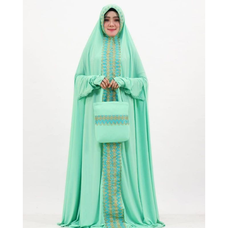 Mukena dubai renda hasna berlengan terusan premium terbaru hijau mint