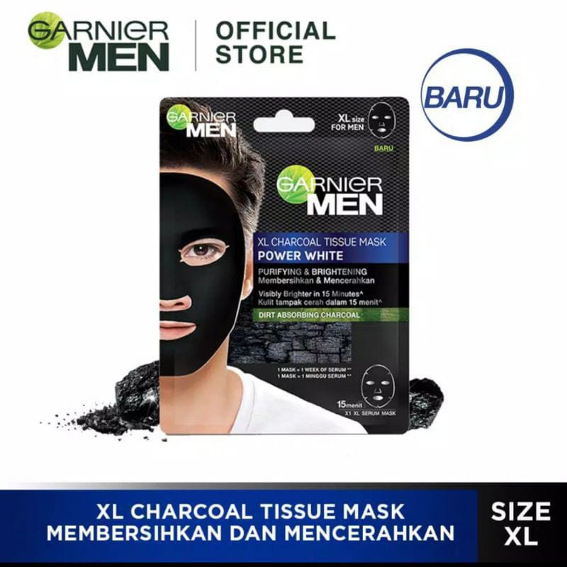 GARNIER SHEET MASK MASKER WAJAH PEEL OFF CLAY MASK SAKURA WHITE MEN CHARCOAL LIGHT COMPLETE