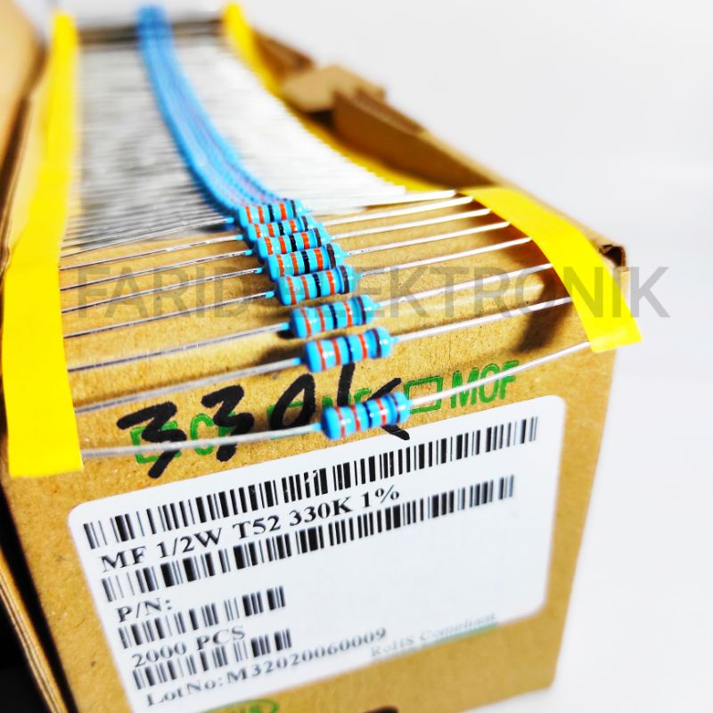 Resistor 330k  1/2w metal film taiwan 1% kaki tembaga