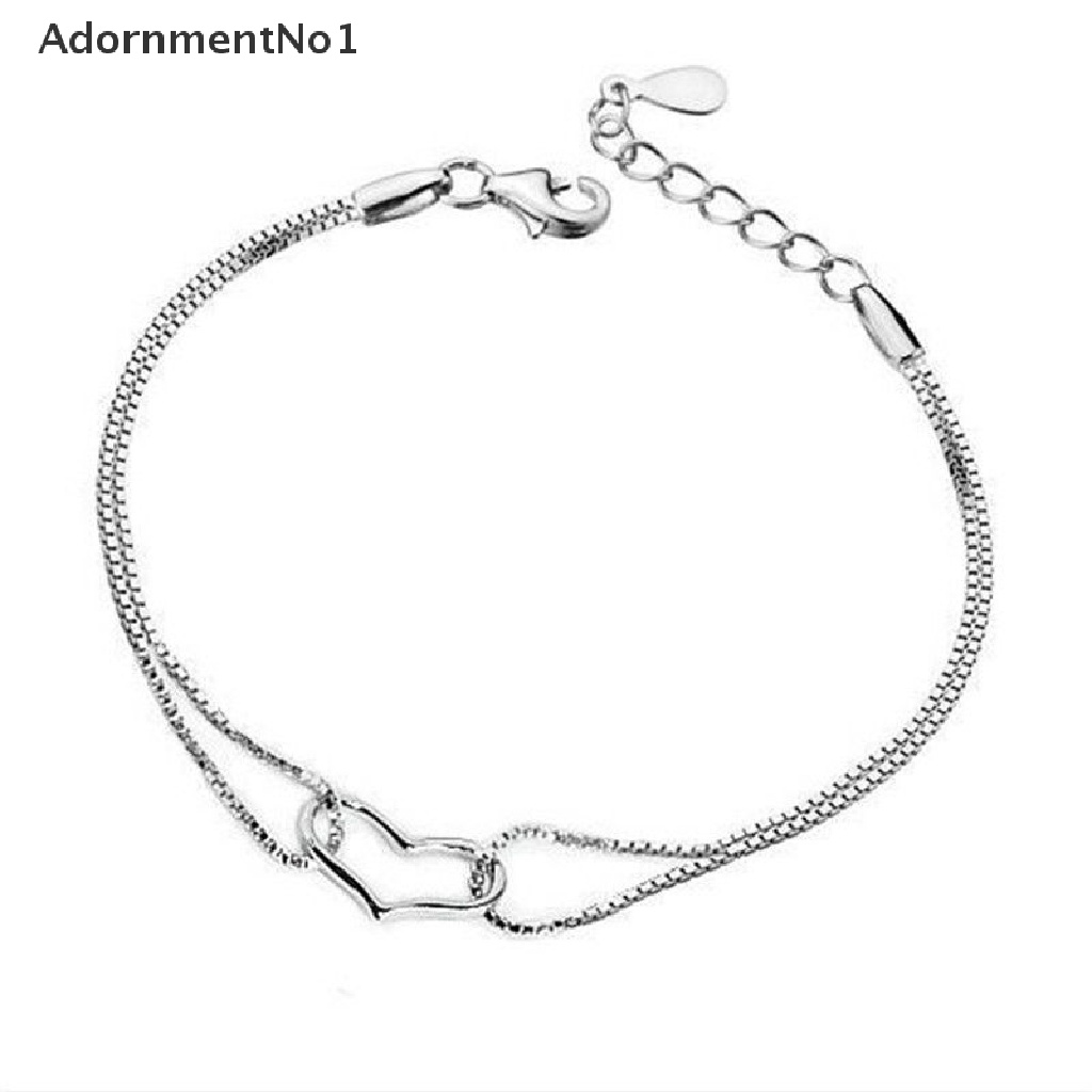 (AdornmentNo1) Gelang Tangan Rantai Lapis Silver 925 Motif Hati Untuk Perhiasan Wanita