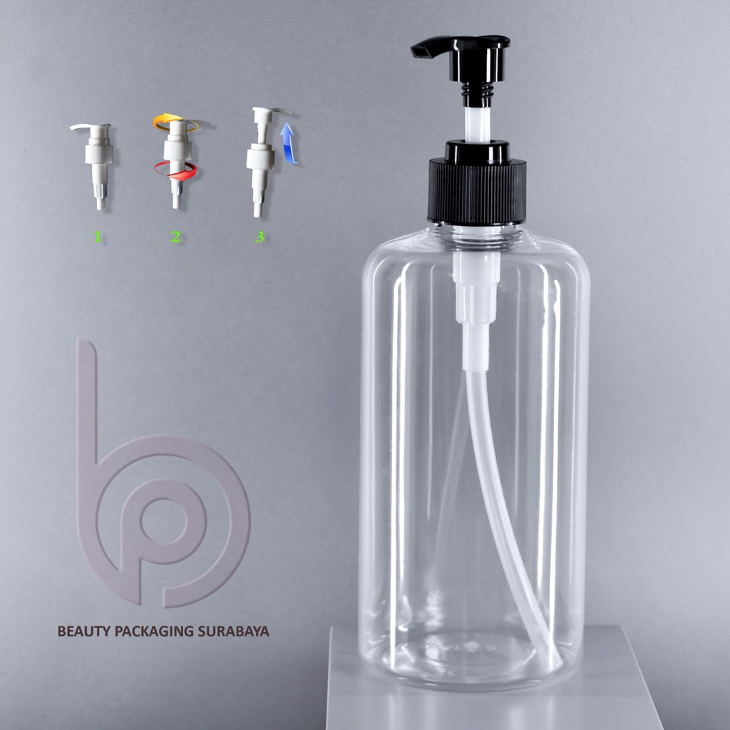 Botol Plastik PET 500ml BR neck 28mm Bening Tebal Tutup Pump Lotion