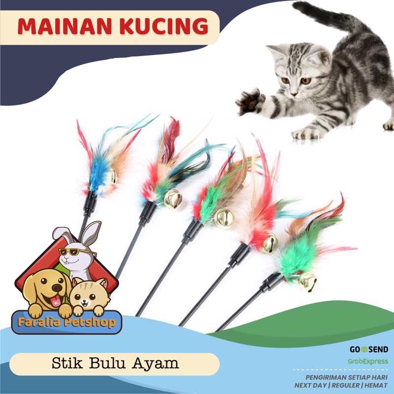 Mainan Kucing Stik Lonceng Bulu Ayam Cat Toy Stick Toys Pet Hewan Peliharaan Kitten