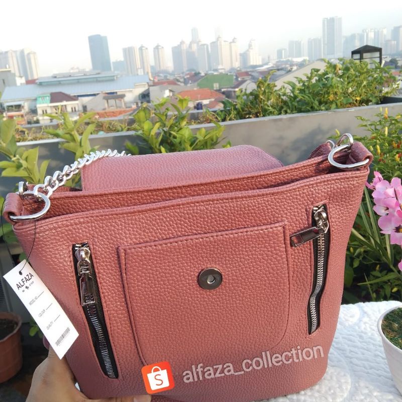 ALFAZA tas ransel wanita Korea bahan kulit jeruk ukuran T28xP26xL11