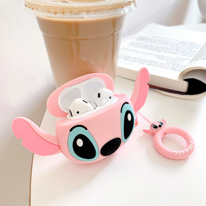 Casing Soft Case Silikon Motif Lilo Stitch 3d + Lanyard Untuk Airpods 1 / 2 / 1 / 2