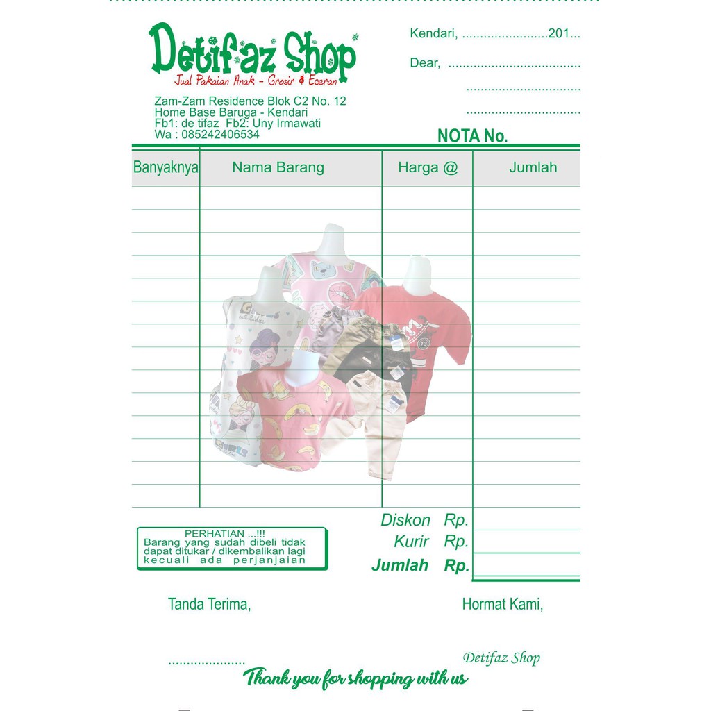 Nota Olshop Custom 2ply Hvs4 Paket Murah