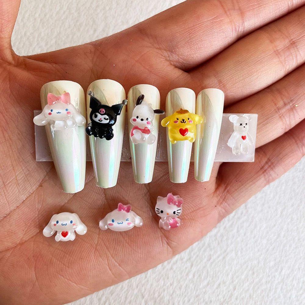 Nickolas1 DIY Nail Art Dekorasi Indah Kuromi 20 Pcs Pikachu Flatback decor HelloKitty Bear AB Kristal Puding Perhiasan Kuku Anjing