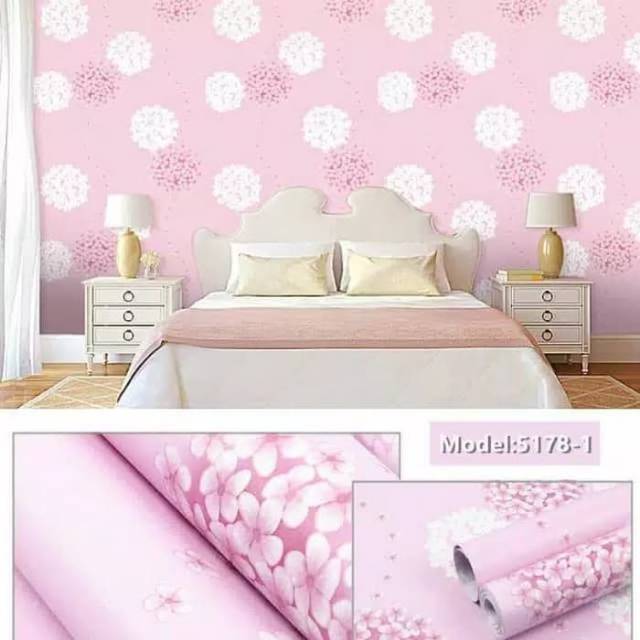 Wallpapwr stiker dinding motif bunga dandelion pink