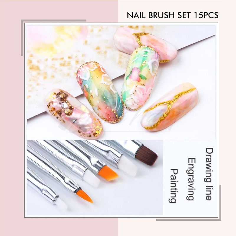 Nail art brush 15pcs kuas nail art dotting striping liner brush