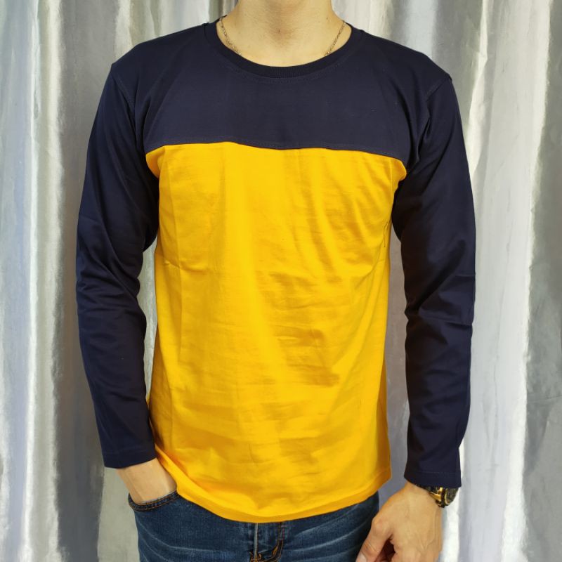 kaos reglan polos kombinasi NAVY-KUNING UK 20 22 S M L XL XXL