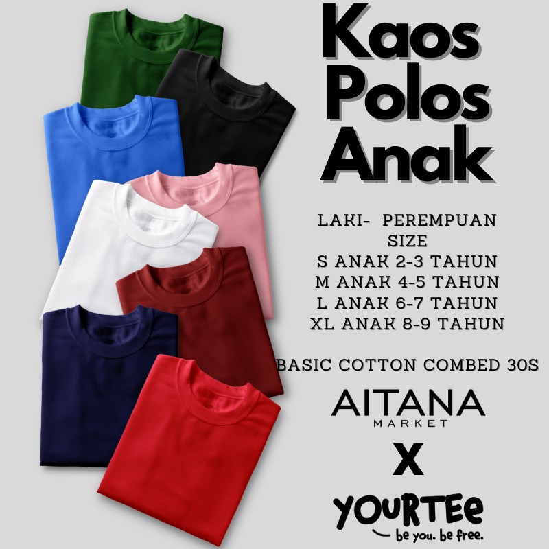 Aitana - Kaos Polos Anak Untuk Usia 2-8 Tahun Bahan Katun Combed 30S