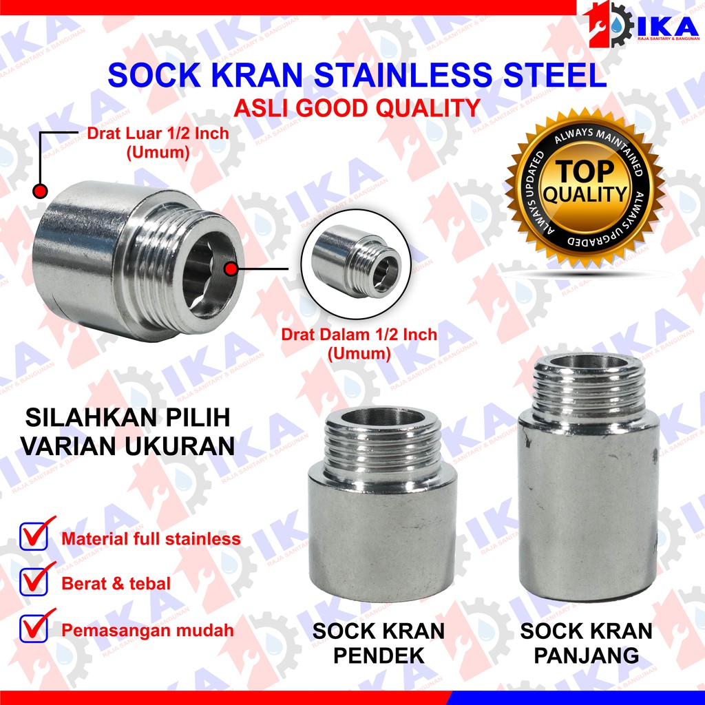 Sok Kran Drat Luar Dalam 1/2 Inch Inci Panjang Pendek Kuningan Sock Sambungan Keran Nepel Pipa 1/2&quot;