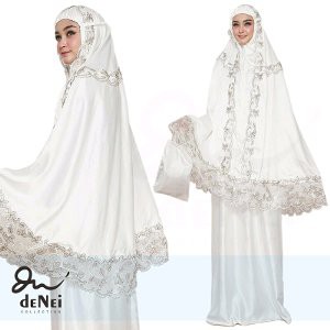 DNC1 MUKENA KRISDAYANTI SUTERA VELVET BROKEN WHITE ALAT SHOLAT RUKUH WANITA KD RENDA BORDIR LEBARAN