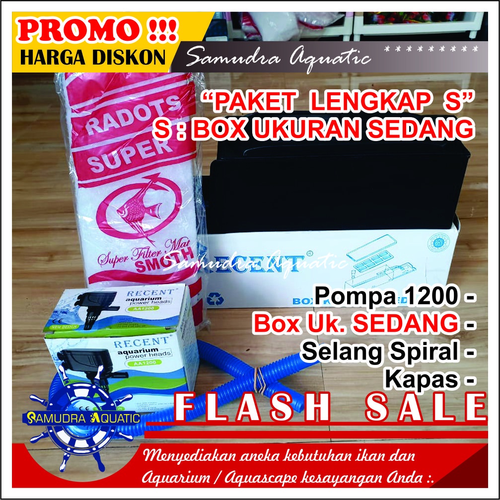 PAKET LENGKAP (S) SEDANG 1200 Top Filter Aquarium SEDANG dan Pompa 1200 / FREE BUBLE /  Recent / Sakkai / Kyoto