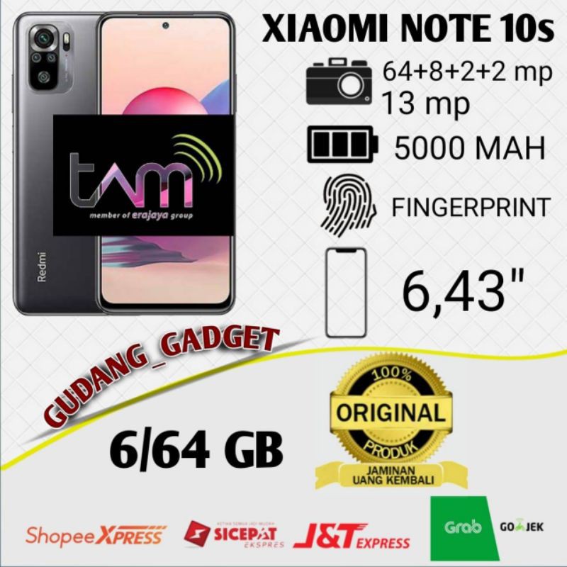 XIAOMI REDMI NOTE 10S 6/64 NFC RAM 6GB ROM 64GB GARANSI RESMI