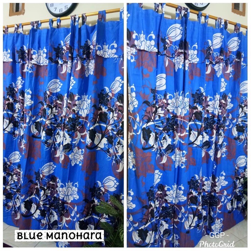 [ PINTU DAN JENDELA ] GORDEN TALI + PONI MOTIF BUNGA KEMBANG MANOHARA BIRU