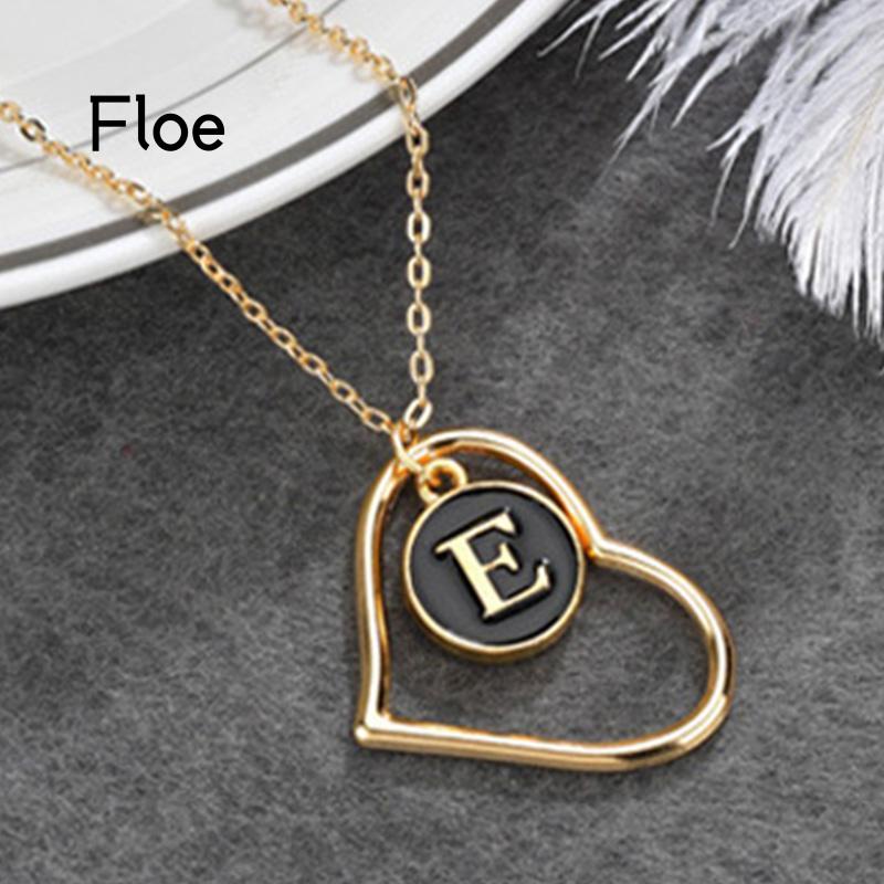 Fl Kalung Rantai Liontin Hati + 26 Huruf Desain Hollow Untuk Wanita