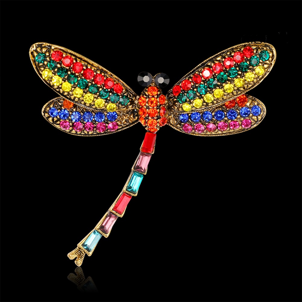 OW@ Women Vintage Multicolor Rhinestone Dragonfly Insect Scarf Accessory Brooch Pin