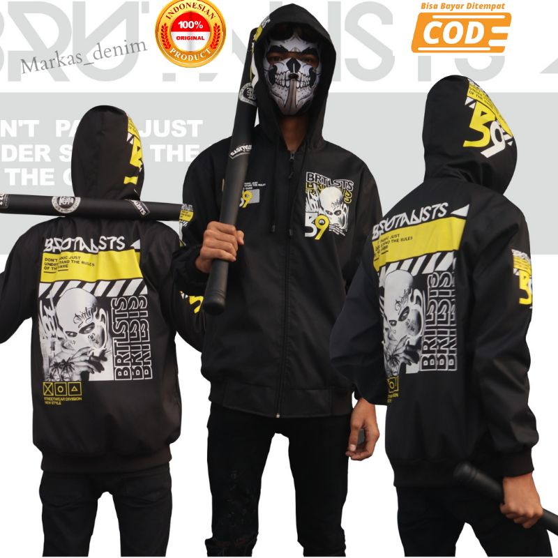 JAKET ZPR HOODIE SEMI BOMBER HITAM BRUTALISTS/JAKET SEMI PARKA/JAKET STRET/JAKET PREMIUM ORIGINAL/JA