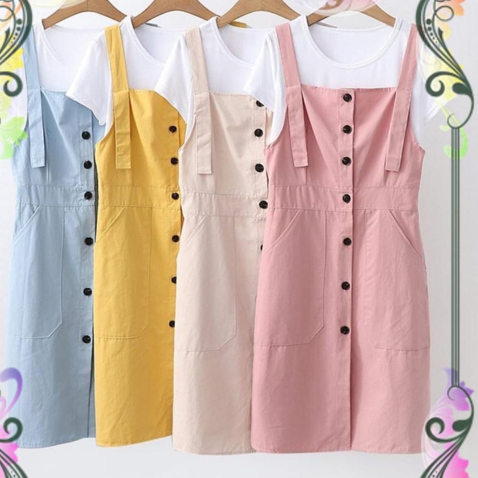 Menarik.. Overall Jeans Stretch / Rok Kodok Pendek / Depan Kancing / Kantong Rumbai