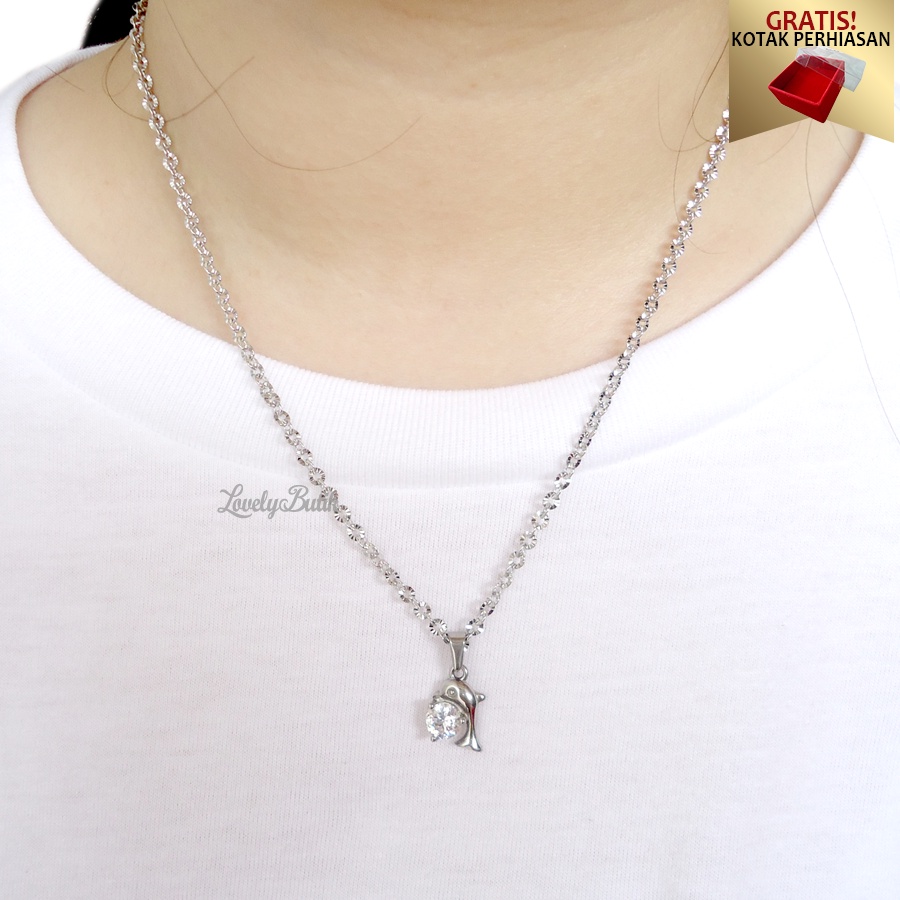 Lovelybutik - Kalung Wanita Titanium Korea Terbaru H4ppy Dolphin Kalung Liontin Remaja Dewasa Titanium Asli Anti Karat Model Terbaru Kalung Rantai Nori donat dan Liontin Dolpin Bonus Free Kotak Perhiasan