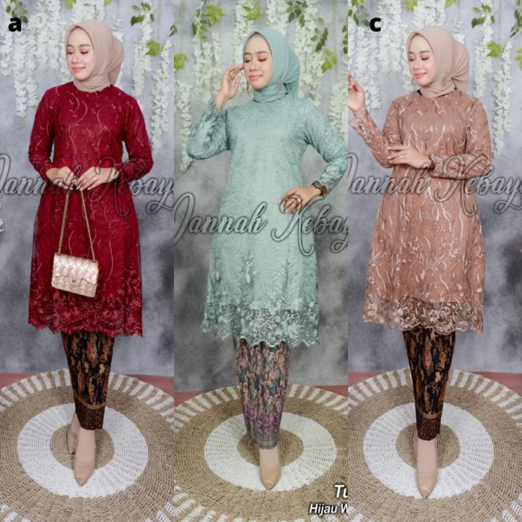 PROMO HARI INI SAJA  Setelan Kebaya Modern Tunik Tulle / Kebaya Kurung Tille Aneka Pilihan Warna