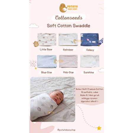 Cottonseeds Soft Cotton Swaddle - Bedong Selimut Bayi Boy &amp; Girl