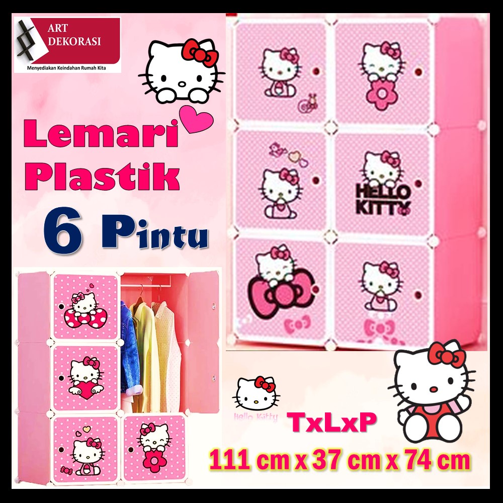 Lemari Plastik 6 Pintu Gambar Berkarakter Lemari Baju Untuk Anak Hello Kitty Lucu