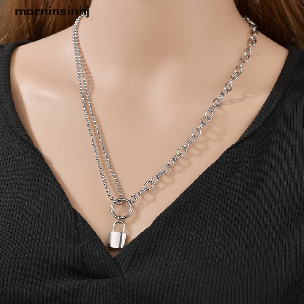 Mor Kalung Liontin Gembok Bahan Stainless Steel Gaya Punk Untuk Pria