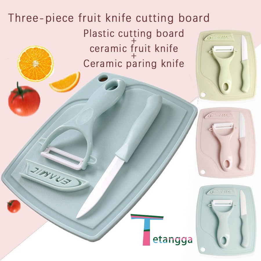 Pisau Set Keramik 3 In 1 Talenan Knife Set Peeler Buah Ceramic Fruit Knife Skin-peeler Combination
