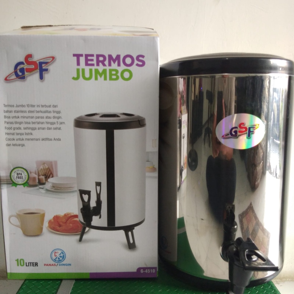 THERMOS JUMBO 10 LITER GSF G-4510 / WATER JUG MILK TEA BUCKET TERMOS TUAS KERAN KAPASITAS BESAR STAINLESS STEEL 10 LITER 10L 10 L 10LITER GSF 4510 DRINK JAR / THERMOS TEMPAT MINUM TEH KOPI / TERMOS JUMBO 10 LITER GSF 4510