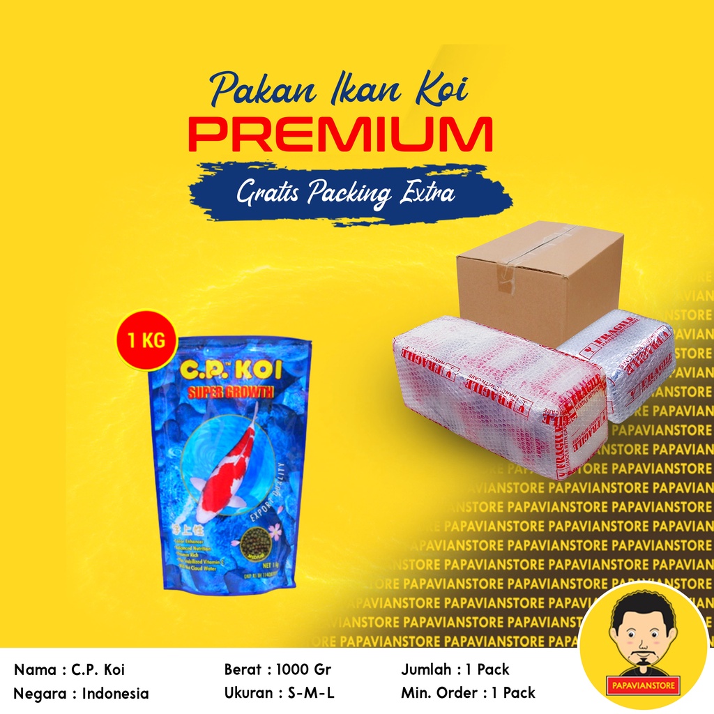 Pakan Ikan Koi Premium Makanan Penumbuh Pembesar Pembentuk Pertajam Warna 1 Kg Size S Kecil M Sedang L Large 3mm 5mm 8mm Penumbuh Pemutih Pertajam Warna Original Pack P028