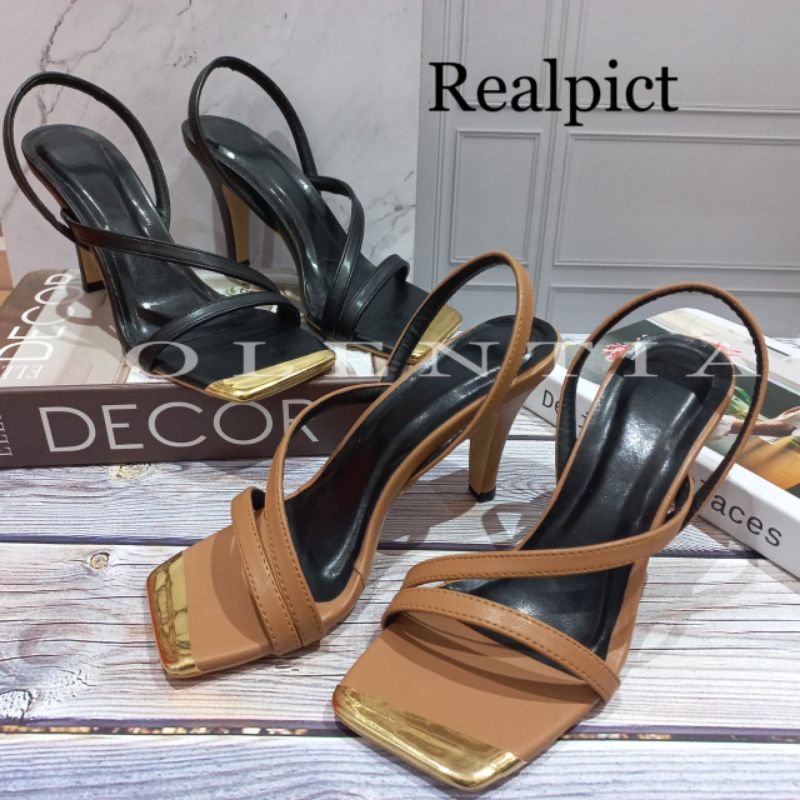 Sandal Wanita Heels ujung emas YY 08