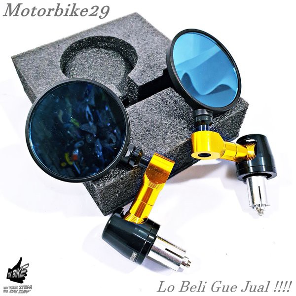 Jalu Spion Stang Bar End Kaca Spion Biru Gagang Gold CNC Yamaha Nmax Mio Beat Dll Universal PNP