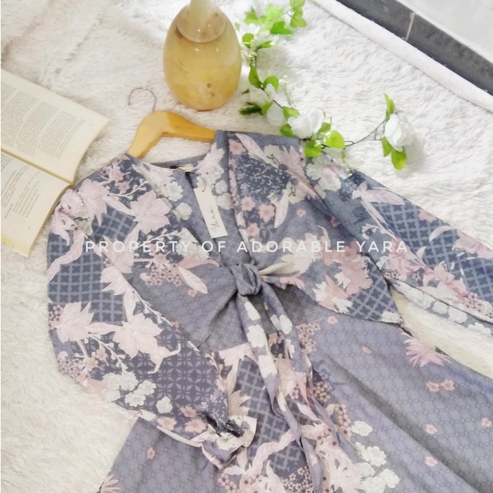 Yara - Gamis Wanita Dior Silk Premium Jumbo Ld 120 Dress Navy Motif Terbaru