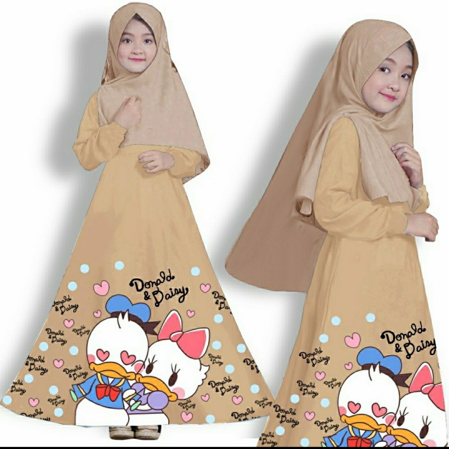 VC357 Gamis Anak Cewek Hijab Syari Donald Duck Daisy Fashion Dress Muslim Kid Girl Bhn Babyterry