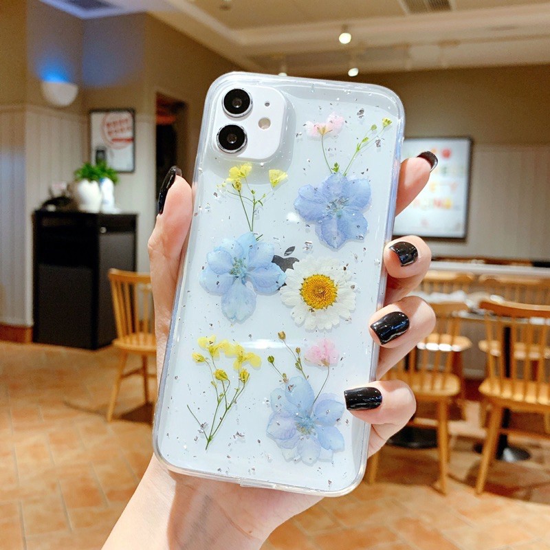 Dried Flower Purple Case Realme iPhone Oppo Vivo Xiaomi Samsung C11 C15 V19 Redmi note 5 6 7 8 9 pro