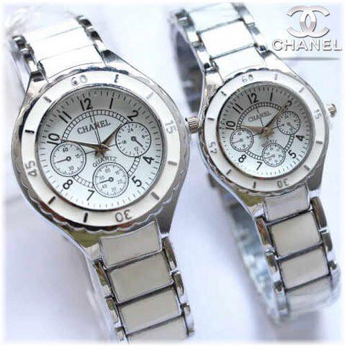 JAM TANGAN COUPLE CHANEL RANTAI SILVER PLAT PUTIH - CH001