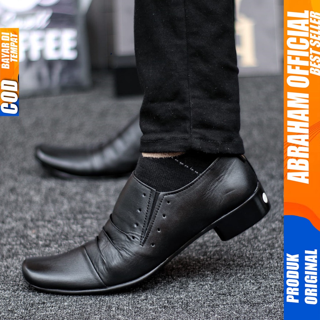 Sepatu Pantofel Hitam Kulit Asli Formal Kerja Kantor Pria Abraham Rempel Slop