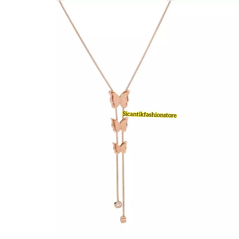 Kalung Titanium Rose Gold Liontin Kupu-kupu juntai Terbaru Kekinian Anti Karat selamanya Kalung Wanita Liontin Kupu-kupu