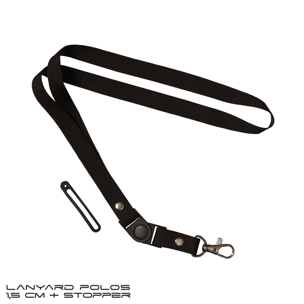 Lanyard Hitam Polos 1,5cm Stopper + Karet