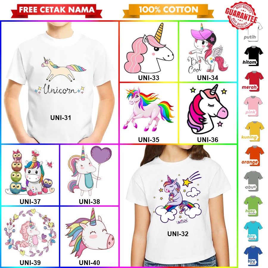 [FREE NAMA!!] Baju Kaos COUPLE DEWASA UNICORN BANYAK MOTIFF